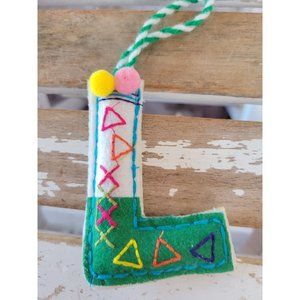 Handmade L monogram ornament Xmas holiday tree whimsical